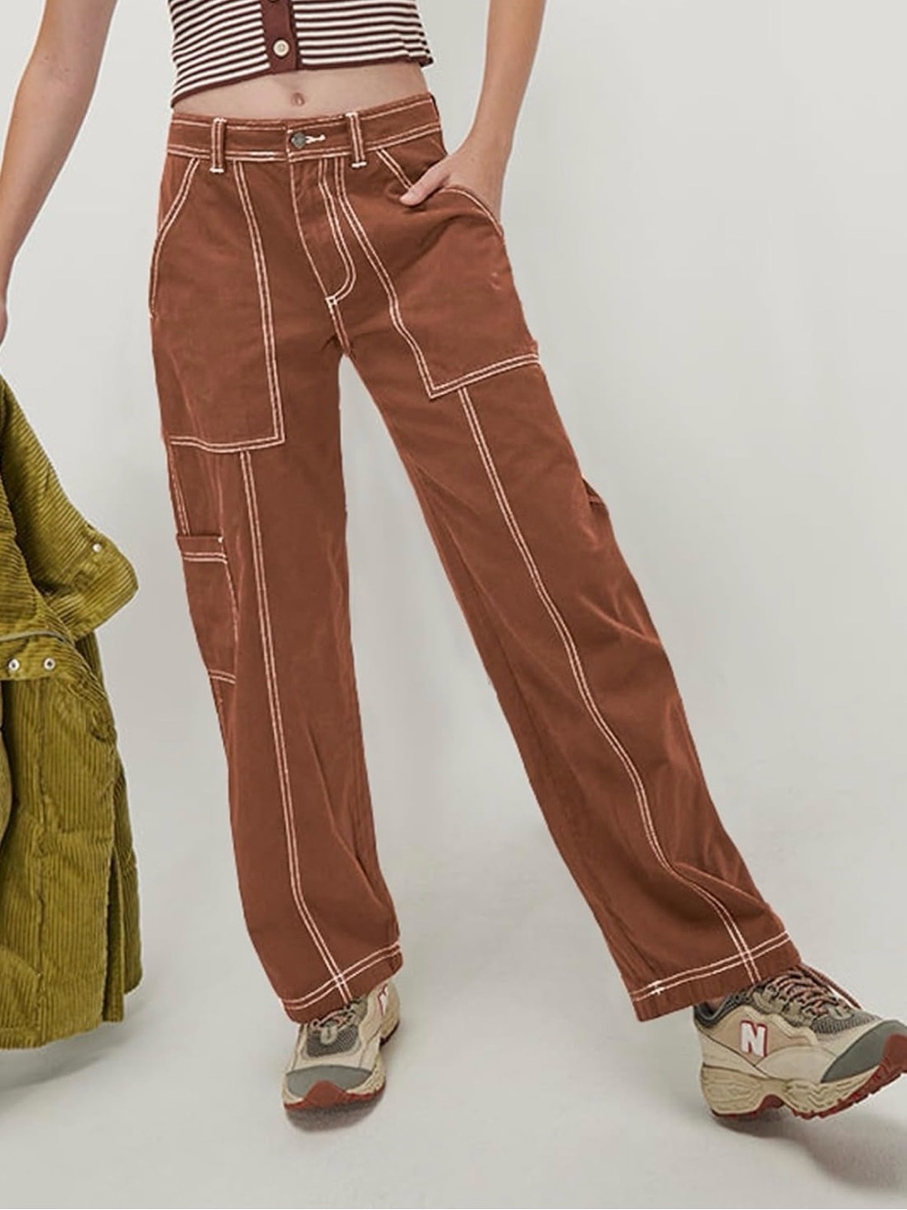 EVALESS Brown Women Cargo High Waist Wide Leg Pants 5 Pockets Size 6